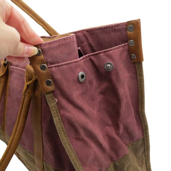 TSD Burgundy Stone Creek Tote Bag Premium Waxed Canvas & Leather Durable - Picture 6 of 14